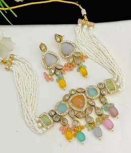 Conjunto de Gargantilla Monalisa AD para mujer, perfecto para bodas, ocasiones festivas, collar tradicional indio con pendientes - Product Image 5