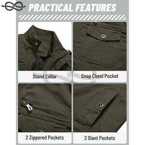 Veste cargo légère pour homme coupe-vent avec fermeture éclair et col montant sur le devant Veste en coton multi-poches Vêtements d'extérieur décontractés - Product Image 2