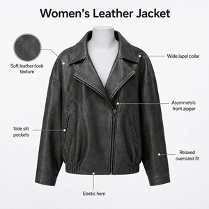 Chaqueta de Cuero Acolchada para Mujer, Diseño Personalizado, Transpirable, Cálida para Invierno, Impermeable, Ecológica, Servicio OEM - Product Image 6