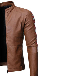 Coated Bomber Leather Jacket for Men Street Wear Front Logo - Product Image 5