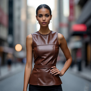 Chaleco de motorista con cremallera de cuero genuino y cuello vuelto personalizado para Mujer | Motocicleta al aire libre piel de oveja cuero algodón a prueba de viento ecológico - Product Image 5