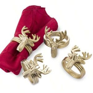Ensemble d'anneaux de serviette en laiton de qualité supérieure, design tête de cerf, décoration de table pour salle à manger, mariage, fête, hôtel, restaurant, usage domestique - Product Image 1