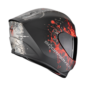 Casque de course rétro Scorpion Exo-391 Wolf, design Predator, double visière, coque en PC, noir mat, argent, rouge, unisexe, 4 saisons - Product Image 3