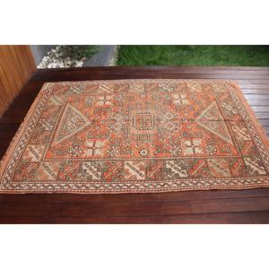Tapis vintage de 4,3 x 6,6 pieds, tapis turc à bordures orange - Product Image 3
