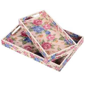 Premium Quality Wooden Serving Tray <b>Set</b> with Enamel Print and Gold Foil Detailing Ideal for Coffee Snacks <b>Tea</b> Time Gatherings - Product Image 6