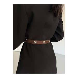 Women's Trouser <b>Belt</b>, Jacket <b>Belt</b>, Shirt <b>Belt</b>, Dress <b>Belt</b> with Square Buckle and Heart <b>Accessory</b> - Brown-Darkening - Product Image 5
