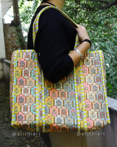 Sac fourre-tout en coton matelassé réutilisable et durable ATITHI ART avec fermeture à glissière, longue poignée d'épaule, sac de shopping en tissu écologique - Product Image 6