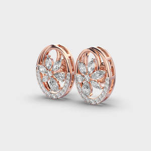 IGI Certified Lab Grown Diamond Oval Floral Halo Stud Earrings 18K Yellow / White / Rose Gold Designer Open <b>Frame</b> Earrings - Product Image 2