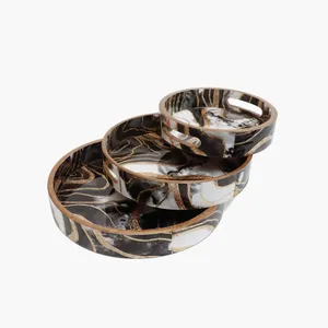 Mughalcrafts Plateau en bois abstrait en émail Plateau rectangulaire carré Plateau de service Cuisine Maison Plateau à fruits décoratif MDF Alimentaire - Product Image 4