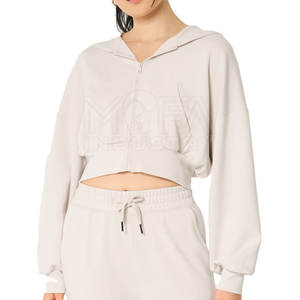 Lightweight Anti-Wrinkle Zipper Crop Hoodies Breathable Cotton <b>Blend</b> For Women Hoodies For Woman - Product Image 1