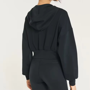 Sudadera con Capucha Corta de Manga Larga y Color Sólido para Mujer, Estilo con Cremallera, para Gimnasio y Fitness, Sudadera con Capucha Corta de Alta Calidad Más Vendida - Product Image 4