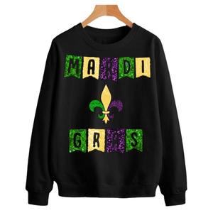 Sweat-shirt Mardi Gras de la Nouvelle-Orléans | Pull en coton à paillettes personnalisé pour femme | Tenue de fête - Product Image 2