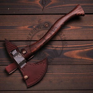Hache à pointe en acier Damas faite à la main, hache Tomahawk forgée de haute qualité avec manche en bois de rose et étui en cuir, qualité personnalisée DIY - Product Image 6