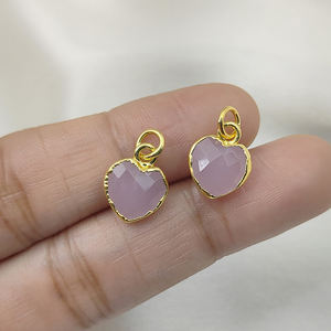 Pendentif coeur en calcédoine rose plaqué or breloque fabrication de bijoux à bricoler soi-même pour chrétien - Product Image 2