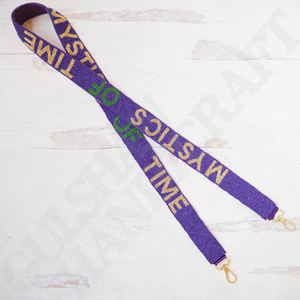 Sangle de sac à main perlée Mardi Gras artisanale accessoire en coton coloré festif perlage complexe pour Mardi Gras Design «HAPPY» - Product Image 3