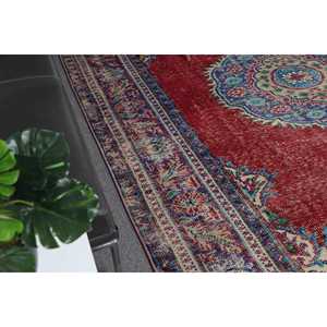 พรมวินเทจสไตล์ตุรกี ขนาดใหญ่พิเศษ 7.2x10.6 ฟุต พรมลายต้นไม้และพืชสีแดงน้ำเงิน ทำจากขนสัตว์ - Product Image 3
