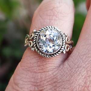 Handmade White Topaz <b>Statement</b> <b>Ring</b> in Sterling <b>Silver</b> Natural Cut Opal Stone Unique and Elegant Accessory - Product Image 5