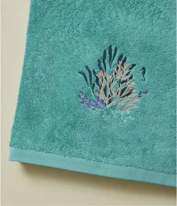 Ensemble de serviettes de bain 100% coton exotique et élégant Tissé Technique Ocean Aqua Color avec broderie - Product Image 3