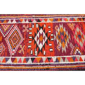 Vintage Turkish Herki Rug 2.8x11.3 ft, <b>Red</b> <b>Runner</b> Check Wool Rug - Product Image 4