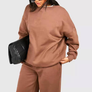 Winter Heavyweight Thermal Blank Plain Crew Neck Sweatshirt Cotton Fleece Crewneck Women's Sweatshirt With Logo - Product Image 2