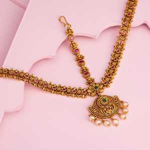 Antique Tikka 187997 Women's <b>Necklace</b> and Earring Sets Zinc Alloy Gold Polish for Wedding Occasions - Product Image 2