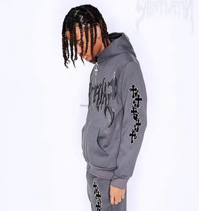 Survêtement évasé à logo personnalisé à imprimé bouffant Survêtement 100 coton à ourlet brut Pantalon de survêtement évasé à capuche Survêtement pour homme - Product Image 6