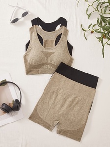 Conjunto Deportivo de Yoga para Mujer, Talla Grande, Sin Costuras, Sujetador Deportivo Halter, Color Sólido, Alta Sujeción, Cintura Alta - Product Image 3