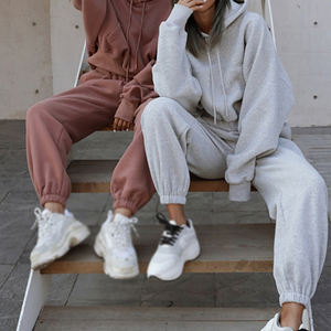 <b>Womens</b> Tracksuit Sweatsuit Sets 500gsm 100% Cotton Baggy <b>Fleece</b> Active Wear Oversized Hoodie Jogger Set Tracksuit For <b>Women</b> - Product Image 4