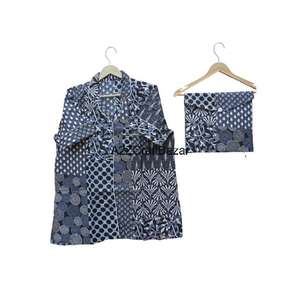 Conjunto de Pijamas de Algodón Puro Hechos a Mano al por Mayor, Camisón de Manga Corta con Estampado Floral, Estampado a Mano, Transpirable, Suave, Informal, de Verano - Product Image 2