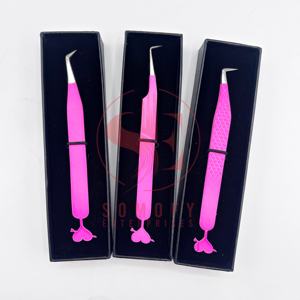 Meilleure pince à épiler professionnelle d'extension de cils en acier inoxydable de 0.03mm, poignée courbée à 90 degrés avec pointe de volume, cils qui ne glissent jamais - Product Image 6