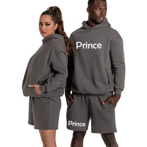 Prince Industry Wholesale Hommes Hoodies Short Set Couleur Gris Foncé Manches Longues Street Wear Hoodies Court Avec Logo Personnalisé Hommes Ensemble - Product Image 1