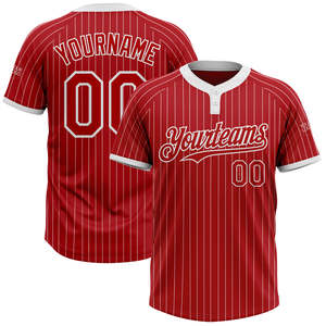 Maillot de softball unisexe à deux boutons personnalisé rouge blanc à fines rayures 100% polyester respirant motif solide avec logo avant - Product Image 1