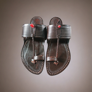 Traditional Indian Kolhapuri Leather <b>Sandals</b> Men Handmade Black Embossed Slip-<b>On</b> Chappals Genuine Leather Bulk Export - Product Image 1