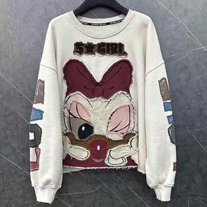 Custom Oversized Winter <b>Sweatshirt</b> <b>for</b> <b>Women</b> Cartoon Embroidery Thick Fleece-Lined <b>Long</b> Sleeve Top - Product Image 1