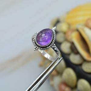 Amatista piedra preciosa mejor diseño hecho a mano clásico cabujón anillo 925 sólida plata esterlina 925 Plata estampada joyería de plata de moda - Product Image 5