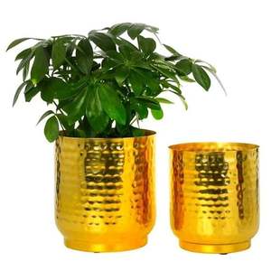 Elegant Hammered Golden Metal Planters Set of 2 for Indoor Home Decor At <b>Cheap</b> Price - Product Image 2
