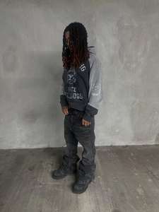 Sweat à capuche personnalisé avec logo pour homme, poids lourd, 100% imprimé, manches à panneaux, streetwear, style hip-hop, tissage au crochet pour le printemps - Product Image 2