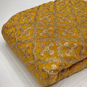 Nouveau tissu Georgette de travail Zari de séquence de conception à la mode pour la robe de soirée du fabricant et du fournisseur indiens - Product Image 3