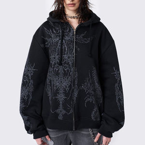 Sweats à capuche oversize en molleton tricoté de haute qualité pour femmes, style streetwear, avec fermeture éclair, épaules tombantes, 100% coton respirant, personnalisable - Product Image 3