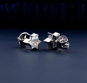 ต่างหูเม็ดเดี่ยวประดับเพชรรูปดาว2กะรัตของขวัญแต่งงานชุบทองสำหรับเธอโดยมีเพชรโมอิสซาไนต์และไข่มุก - Product Image 2