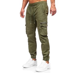 กางเกงคาร์โก้ผู้ชายน้ำหนักเบาดีไซน์ตามสั่งกางเกงลำลองทำงานผ้าฝ้ายระบายอากาศได้มีหลายกระเป๋าเอวกลางทรงตรง - Product Image 3