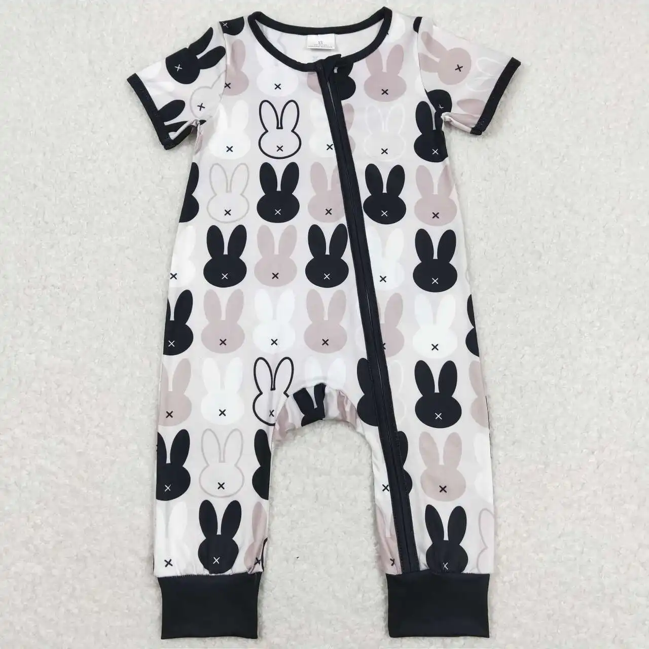 Chất lượng cao RTS Toddler tây một mảnh bé trai Romper sơ sinh phục sinh màu đen trắng xám Bunny Zip ngủ