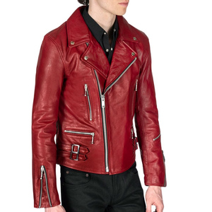 Chaqueta de motorista de piel de cordero auténtica ROJA, negra y marrón para hombre de la mejor calidad, chaquetas de motocicleta REALES VINTAGE para HOMBRE - Product Image 6