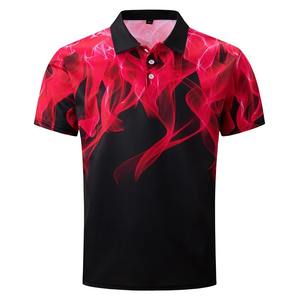 Polos tricotés pour hommes élégants et minces 2025 été polos pour hommes grande taille impression numérique 3D polos à revers à manches courtes avec flamme - Product Image 3