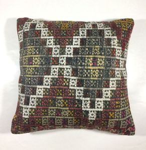 Vintage Ethnic Turkish Wool Rug Modern Square Cushion Cover for Home Decor Boho-Style <b>Pillow</b> Cover Woven Technique - Product Image 1