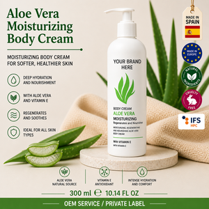 Crème pour le corps à l'aloe vera en marque privée 300ml OEM |   Crème réparatrice hydratante pour le corps anti-âge et anti-vergetures |   Espagne UE - Product Image 1