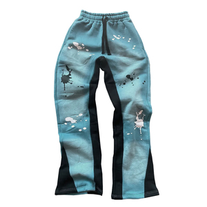Best Selling Mid Waist Flared Sweatpants Casual Jogger Track Pants With Sun Fad Acid Wash Flare Drafting Sweat Pants - Product Image 3