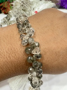 Natural Blck Dot Quartz Faceted Briolette Teardrops 8-Inch Strand 5-7mm Approx Size 8 Quartz Loose Gemstones - Product Image 3