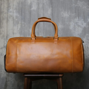 Bolsa de Viaje de Cuero Genuino, Plegable, Gran Capacidad, Ligera, Portátil, con Cierre de Cremallera, Resistente, Color Marrón - Product Image 4