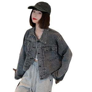 Manteaux en Denim bleu pour femmes Style coréen printemps automne lâche à manches longues hauts vêtements d'extérieur S-3XL vestes en Jean assorties imprimées - Product Image 4